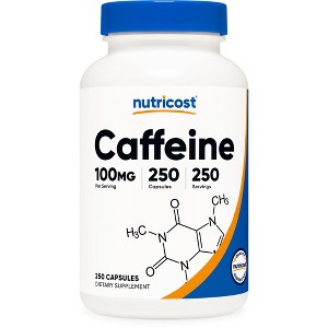 Nutricost Caffeine Pills (250 Capsules / 100mg Caffeine Anhydrous Per Serving) | Caffeine Supplement for Energy and Focus - 1 of 4