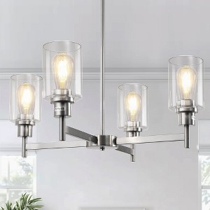 YANSUN 4-Light Brushed Nickel Chandelier with Adjustable Height, featuring Glass Shades, perfect for Dining Room or Entryway - 1 of 4