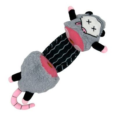 Gray Plush Opossum Dog Toy with Hidden Treat Compartments
