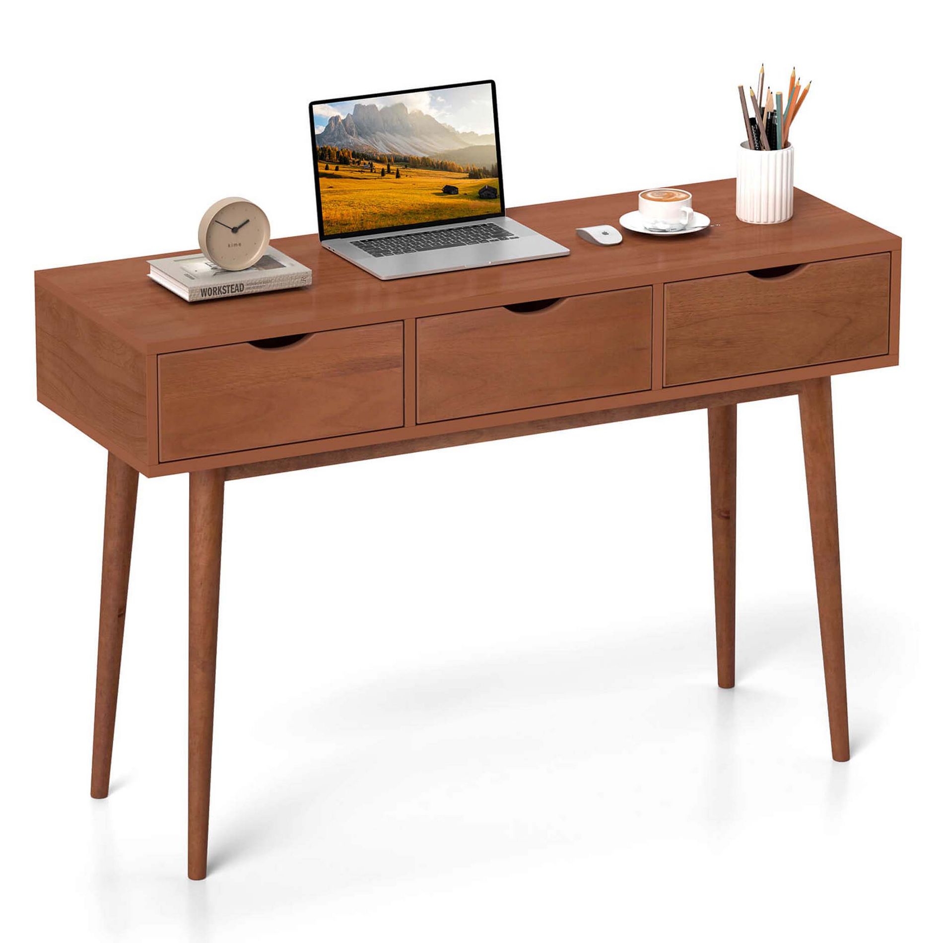 Costway Writing Desk 48" Computer Desk Mid Century Modern Work Table with 3 Drawers