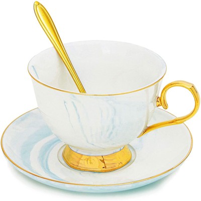 Juvale 3 Piece Tea Cup Gift Set with Spoon and Saucer for 1 (7 Oz, Blue)