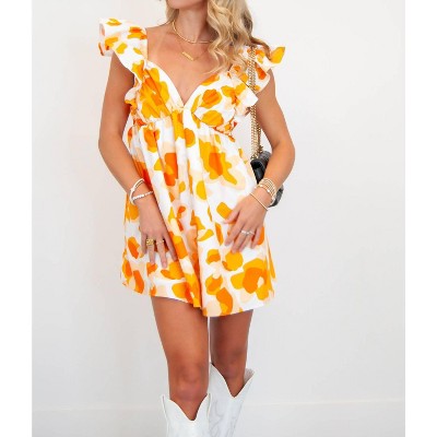 Women's Poplin Floral Romper - Peach Love M
