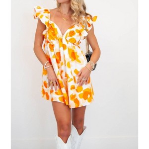Women's Poplin Floral Romper - Peach Love M - 1 of 4