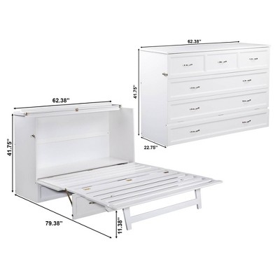 White Coastal Queen Murphy Bed Chest with Charging Station