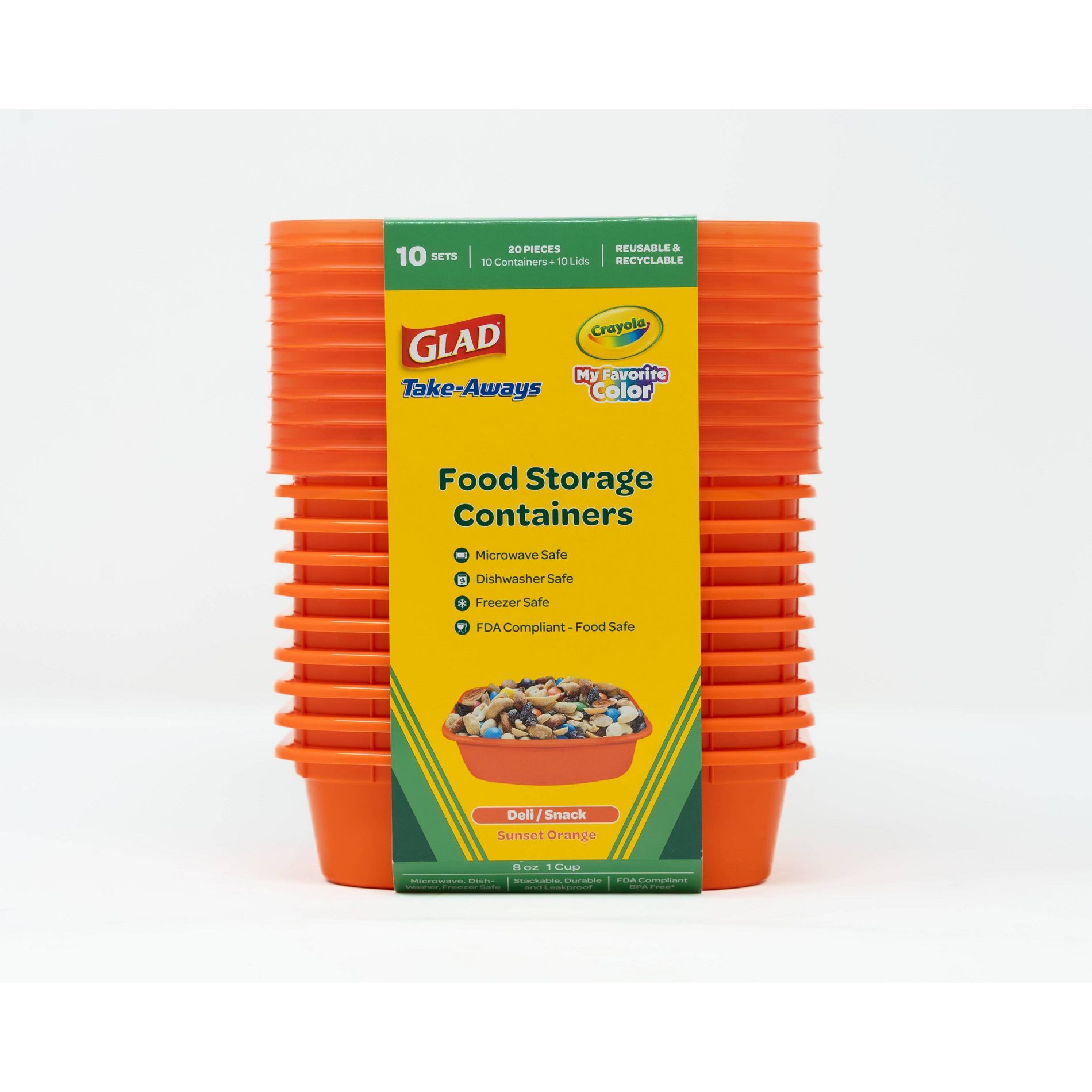 Glad Crayola Take-Aways 8oz/10pk Deli Snack Food Storage Containers - Sunset Orange