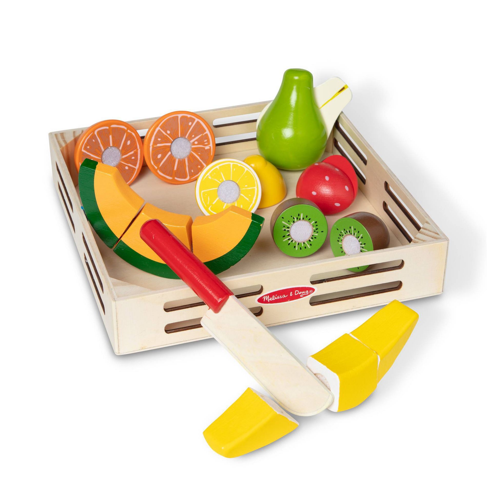 Melissa & Doug Cutting Fruit Set - Wooden Play Food Kitchen Accessory: Pretend Kitchen Wooden Toy Set, 17 Pieces