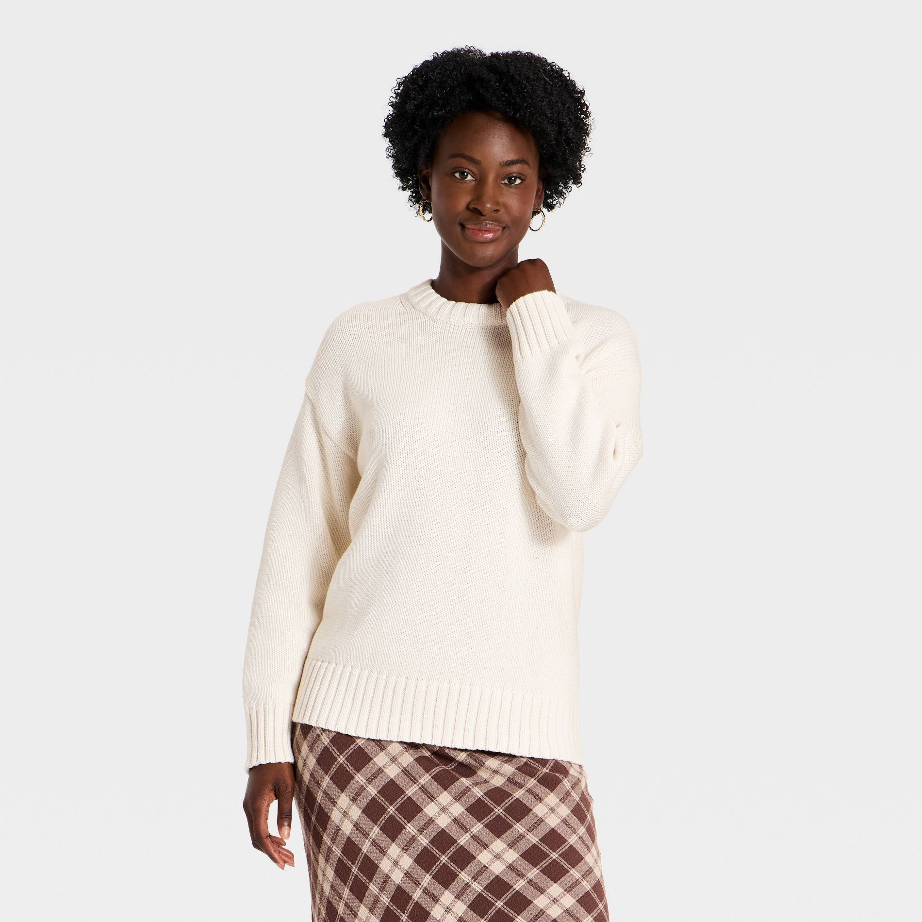 Women's Long Sleeve Crewneck Oversized Cotton Pullover Sweater - Universal Thread™