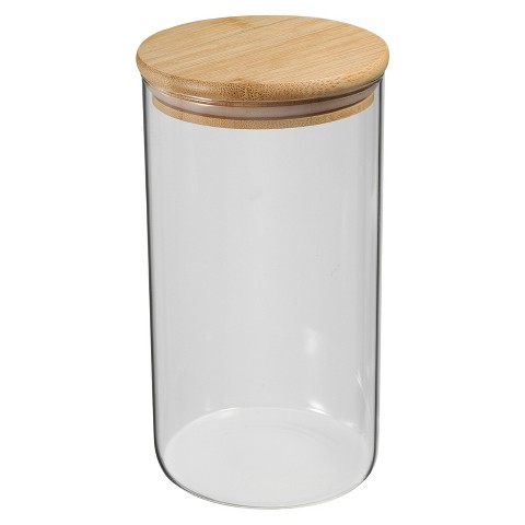 Unique Bargains Kitchen Food Storage Glass Jar with Airtight Bamboo Lid 12x10cm