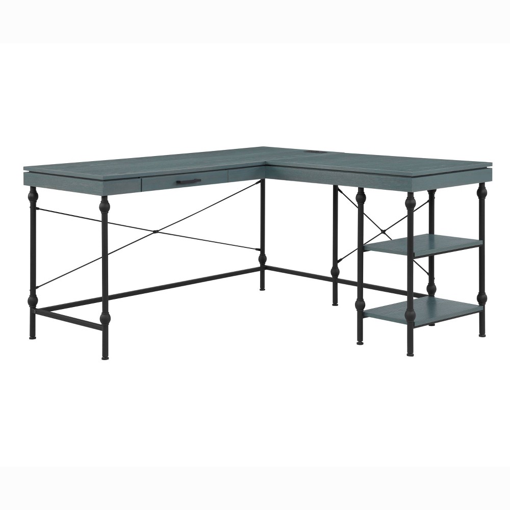 59" Gulnora L Shaped Desk with USB Ports, Storage Shelves - HOMES: Inside + Out