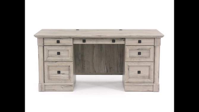 Palladia Executive Desk Split Oak - Sauder: Home Office Furniture with Keyboard Tray, File Storage, 2 of 7, play video