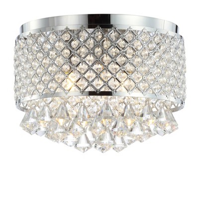 14.7" Crystal Drops/Metal Evelyn Flush Mount (Includes Energy Efficient Light Bulb) Chrome - JONATHAN Y