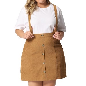 Agnes Orinda Women's Plus Size Corduroy Suspender Elastic Back A-Line Mini Skirt - 1 of 4