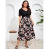 Women's Casual Plus Size Dresses V Neck Short Sleeve Floral A-Line Swing Midi Summer Dress - 4 of 4