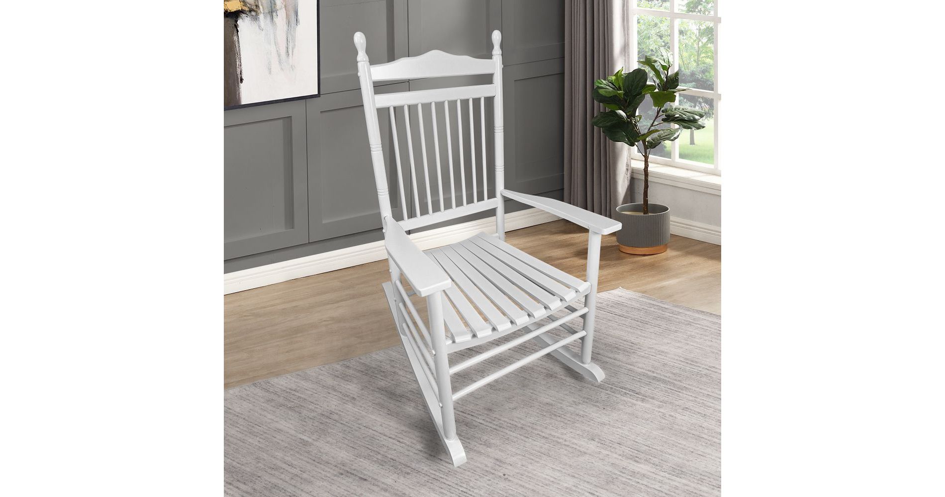Aghana Digitals White Hardwood Adult Rocking Chair - Wide Seat, Armrest & Slatted Back for White 3.94x25.2x47.05 in