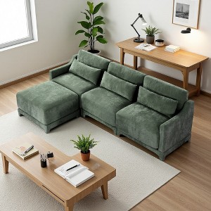 105.9" Chenille L-Shaped Ergonomic Sectional Sofa with Lumbar Pillows & Ottoman - 1 of 4