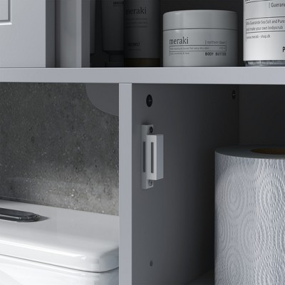 Gray Adjustable Over-the-Toilet Storage Cabinet with Cubes