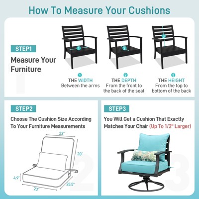 Aoodor Teal Outdoor Deep Seat Cushion Set with Floral Pillows