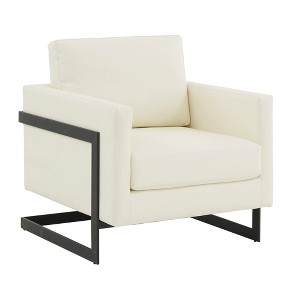 LeisureMod Lincoln Faux Leather Accent Chair with Black Steel Frame - 1 of 4