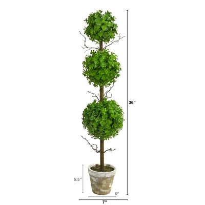 36" Triple Ball Eucalyptus Topiary in Rustic Planter