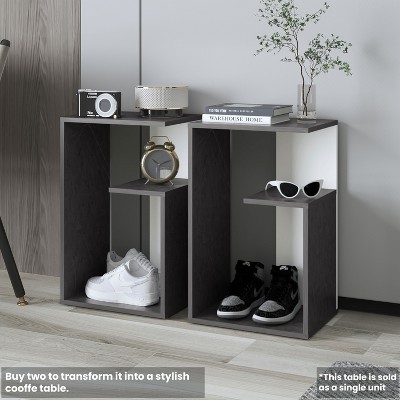 Vynxaria 25" High 3-Tier Open Shelf Side Table - Modern White Design