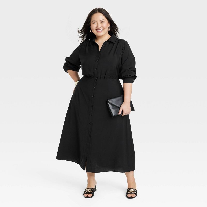 Women's Long Sleeve Collared Midi Crepe Shirtdress - A New Day™, 4 of 12