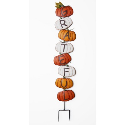 Lakeside Stacked Pumpkins Grateful Garden Stake Greetings Sentiment Sign