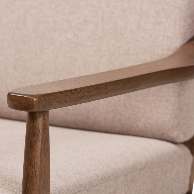 Venza Mid-Modern Walnut Wood Fabric Upholstered 2 Seater Loveseat Light Brown - Baxton Studio, 6 of 11