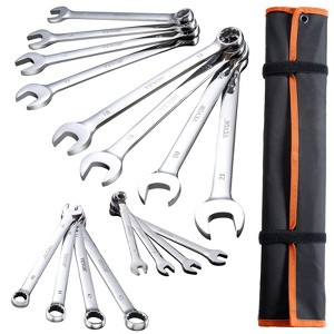 VEVOR Combination Wrench Set, 25-Piece Open End Wrench Set with Roll-up Pouch, Carbon Steel Wrench Set  Metric 6 mm to 32 mm, Black & Silver - 1 of 4