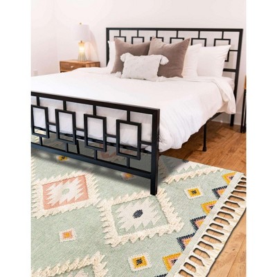 Hand-Knotted Light Aqua Geometric Wool Rug