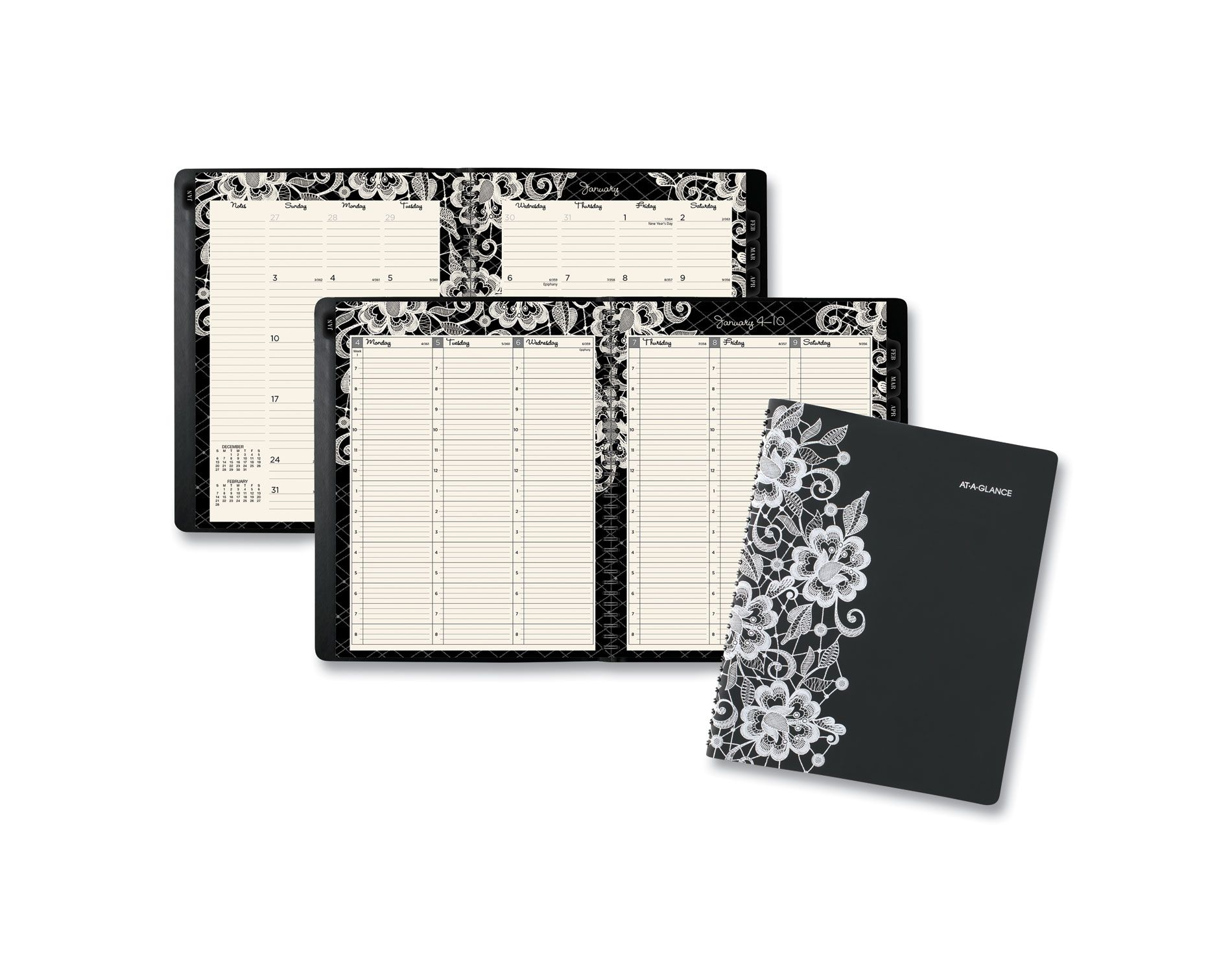 Lacey Weekly Block Format Professional Appointment Book, Lacey Artwork, 11 x 8.5, Black/White, 13-Month: Jan 2026 to Jan 2027