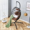 FURNIinspire Patio Swings Hanging Chair With Wicker Weave, Single Person Swing With Brown Seat Cushion For Indoor And Outdoor, Black, 37“*37"*79" - 2 of 4