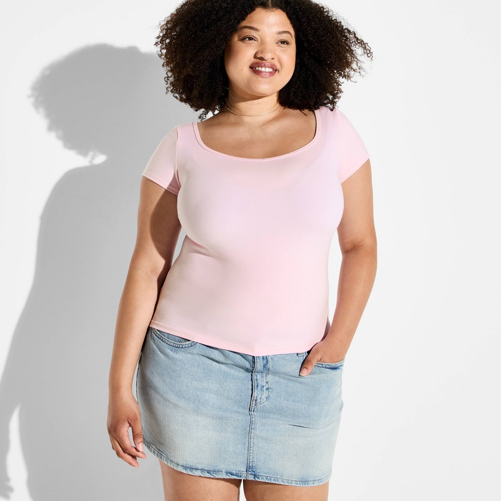 Women's Short Sleeve ButterBliss Sweetheart Neck T-Shirt - Wild Fable™ Light Pink 4X
