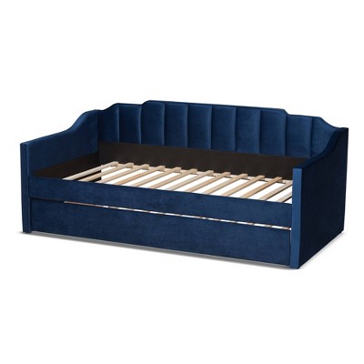 Navy Blue Velvet Upholstered Twin Daybed with Trundle