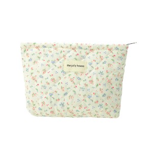 Unique Bargains Quilted Flowers Makeup Bag Red Green 1 Pc - 1 of 4
