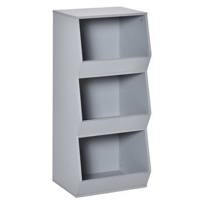 HOMCOM Kids Storage Cabinet 3 Shelves Anti-toppling Toy Storage Organizer Children Bookcase Book Rack for Children's Play Room/Bedroom - Grey