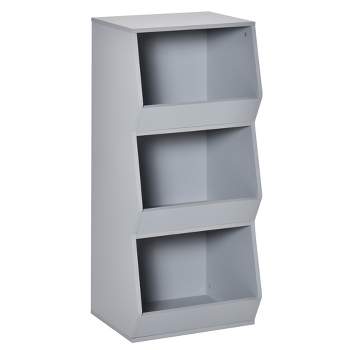 HOMCOM Kids Storage Cabinet Anti-toppling Design with 3 Tiered Shelves for Ample Space and Organization, 35.5" H, gray