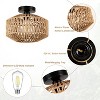 Gulches 8 in Brown Boho Rustic 1-Light Dimmable Flush Mount Ceiling Light for Living Room with Hand Woven Rattan Cage Shade - 4 of 4