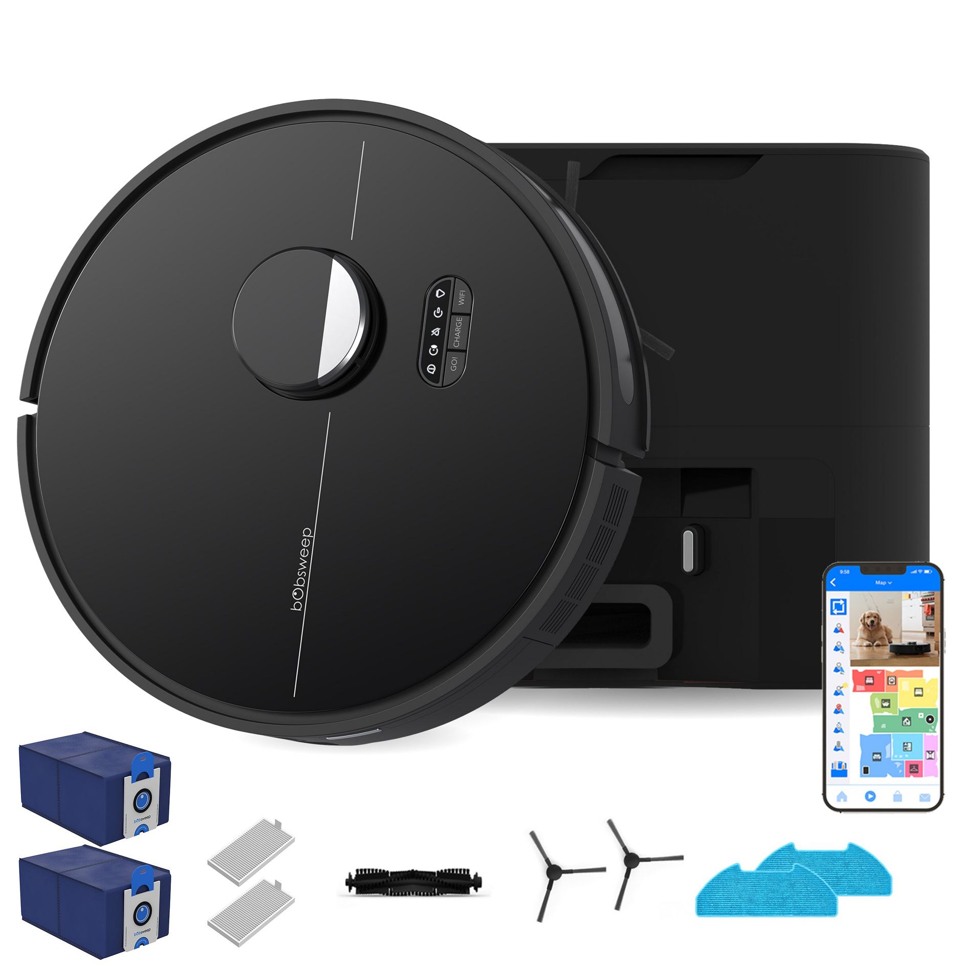 Dustin Self-Empty Robot Vacuum and Mop with Active Carbon Filter 100-Day Dock, Smart Mapping, and Powerful Suction, App & Voice Control