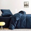 Navy Blue Plaid Cotton Duvet Cover Set, Queen Size, 3 Pieces. - 4 of 4