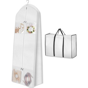 2 Pack 70" Portable Wedding Dress Garment Bags, 8'' Gusseted Covers with Bride Tote & 4 Pockets - 1 of 4