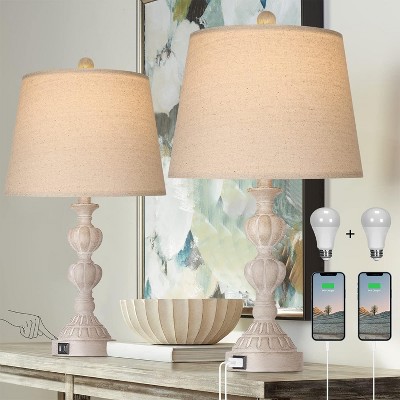 ROTTOGOON 23" Table Lamps Coastal Farmhouse Touch Control 3-Way Dimmable USB Ports Washed White 2-Pack