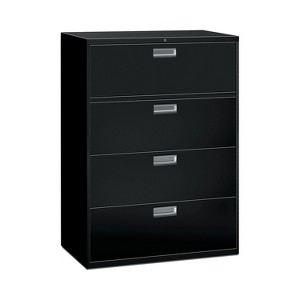 HON Brigade 600 Series 4-Drawer Lateral File Cabinet Locking Letter/Legal Black 42"W (HON694LP) - 1 of 1