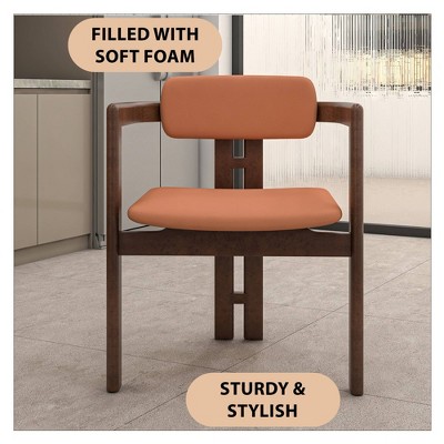 Velo Upholstered Leather Side Chair with Wood Legs, Black Walnut/Dark Brown