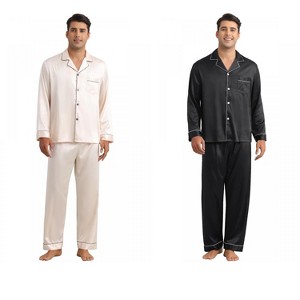 INSPIRE CHIC Men's 2 Pack Sleepwear Classic Soft Button Long Sleeve Satin Pajamas Sets - 1 of 4