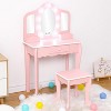 Kids Vanity Set with 3 Mirrors and Drawer, Makeup Play Table for Girls, Wooden Princess Makeup Desk Dressing Table, Toddler Vanity, Pink - 2 of 4
