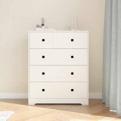 Vynxaria Chest Of Drawer with 5 drawers white color farm door for Bedroom, Living Room, Kids' Room,Hallway