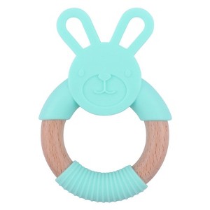 MyKids-USA Baby Food-Grade Teething Rattle, Teething Aid for Babies, Wooden and Silicone Rabbit Teething Bracelet - 1 of 4