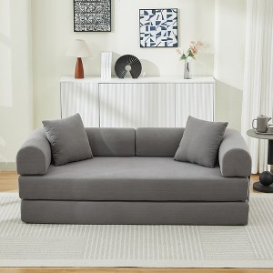 78.5" Corduroy Folding Convertible Sofa Bed with 2 Pillows and No Assembly Needed - 1 of 4