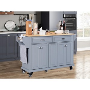 Gulches Versatile Kitchen Island Cart with Rubber Wood Countertop, Grey - 1 of 4