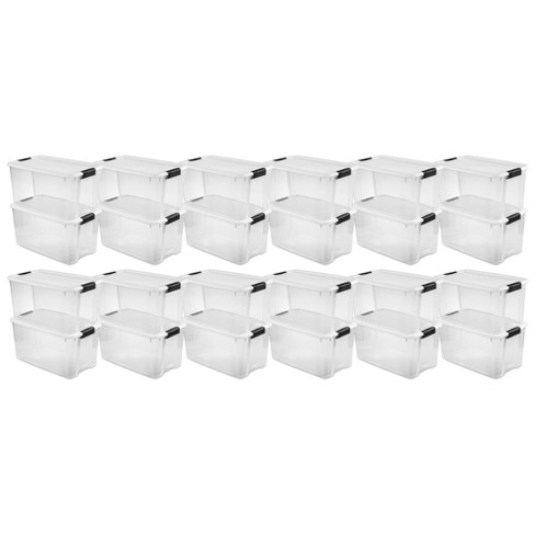 Sterilite 70 Qt Ultra Latch Box, Stackable Storage Bin With Lid, Plastic  Container With Heavy Duty Latches To Organize, Clear And White Lid, 24-pack  : Target